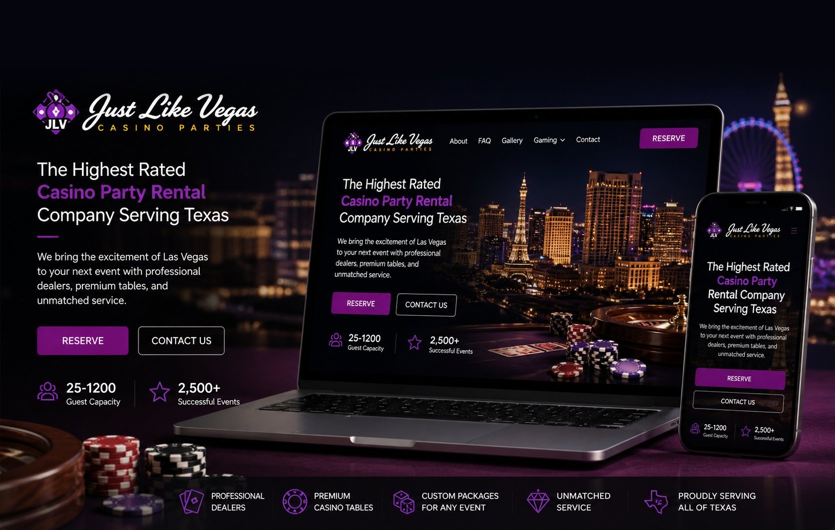 Just Like Vegas Casino Parties website mockup